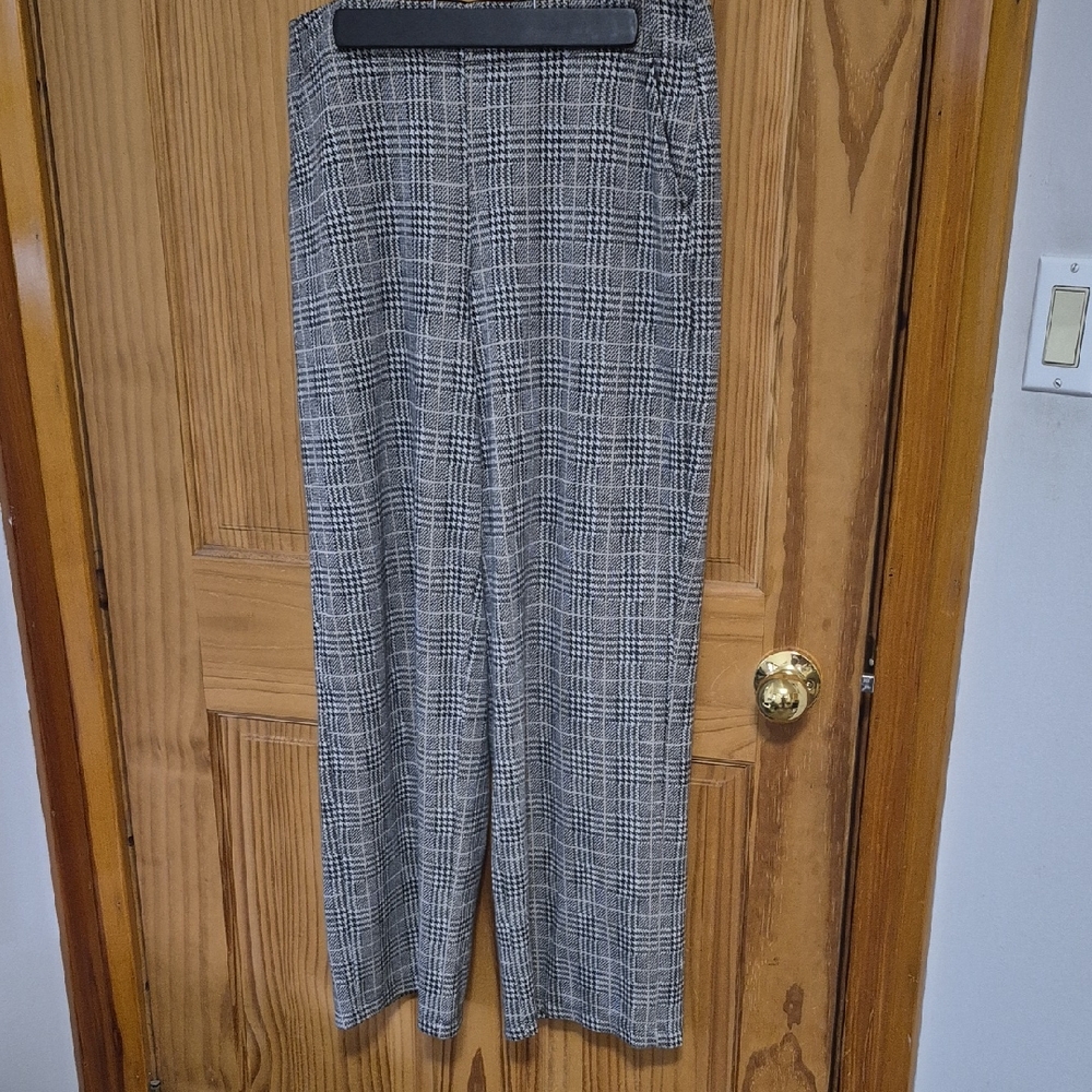 Gray Plaid Dress Pants - Wide Leg